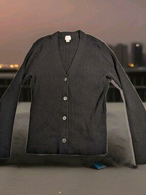 A New Day Cardigan Women S Small Black V-Neck Button Up Long Sleeve Casual